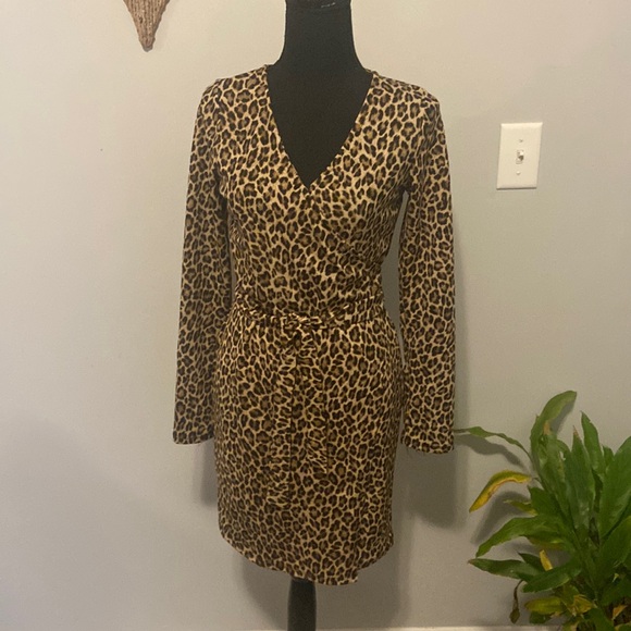 Meow!!! Fun Leopard Print Faux Wrap Dress - Picture 1 of 8